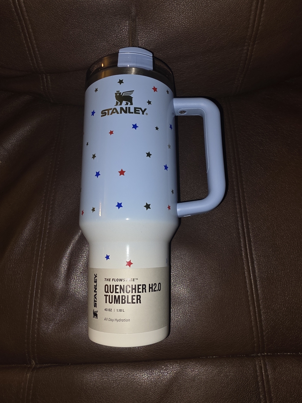 Stanley Quencher H2.0 Tumbler in Light Blue with Star Print
